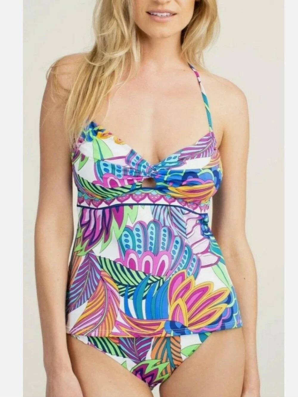 Trina Turk Paradise Plume Tankini Twost Bandeau Top Leaf